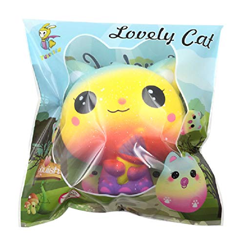 Squishie Gato helado arco iris multicolor juguete infantil lento antiestrés Squishy Rainbow Cat Ice Cream Slow Rising Kawaii Soft (10 x 8 x 11 cm)