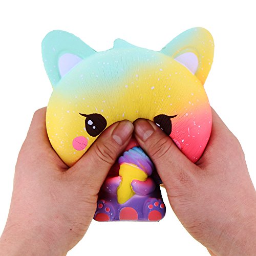 Squishie Gato helado arco iris multicolor juguete infantil lento antiestrés Squishy Rainbow Cat Ice Cream Slow Rising Kawaii Soft (10 x 8 x 11 cm)