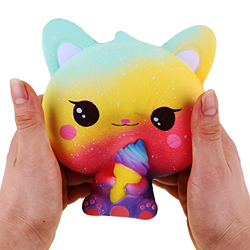 Squishie Gato helado arco iris multicolor juguete infantil lento antiestrés Squishy Rainbow Cat Ice Cream Slow Rising Kawaii Soft (10 x 8 x 11 cm)