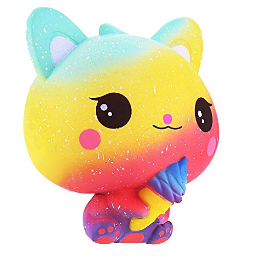 Squishie Gato helado arco iris multicolor juguete infantil lento antiestrés Squishy Rainbow Cat Ice Cream Slow Rising Kawaii Soft (10 x 8 x 11 cm)