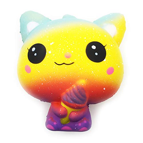 Squishie Gato helado arco iris multicolor juguete infantil lento antiestrés Squishy Rainbow Cat Ice Cream Slow Rising Kawaii Soft (10 x 8 x 11 cm)