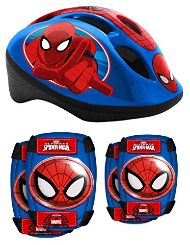 Stamp Combo Spiderman (Helm + Elbow & Knee Pads), Niños, Azul, 5+