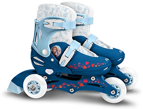 Stamp Frozen II Adjustable Two in One 3 Wheels Skate, Girls, Azul & Blanco, Talla 27-30