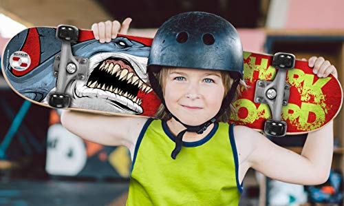 Stamp Skate Board 28"X8" Shark SKIDS Control, Unisex-Youth, Red