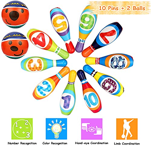 STAY GENT Bolos Infantiles Juego de Bolos, Suave Set de Bolos Bowling con 10 Bolos y 2 Bolas, Juguetes Bolos Infantil de Exterior y Interior, Regalos Educativos para Niños Niñas Bebés 3 4 5 6 7 años