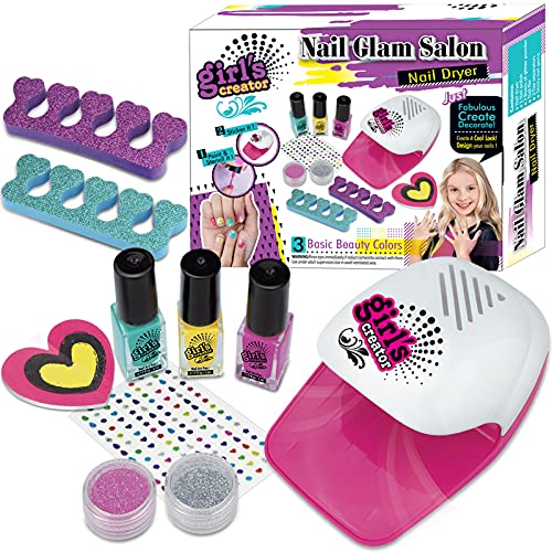 STAY GENT Lavable Maquillaje Infantil para Arte de Las Uñas, 10Pcs Real Set de Maquillaje Pintauñas Niñas con el Secador de Uñas, Cumpleaños para Niñas de 5+ años