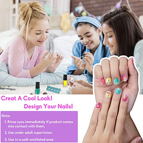 STAY GENT Lavable Maquillaje Infantil para Arte de Las Uñas, 10Pcs Real Set de Maquillaje Pintauñas Niñas con el Secador de Uñas, Cumpleaños para Niñas de 5+ años