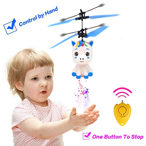 Stecto Juguete de unicornio volador controlado a mano, juguetes inteligentes de hada voladora con luz LED, helicóptero de bola recargable por USB para niñas y niños