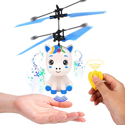 Stecto Juguete de unicornio volador controlado a mano, juguetes inteligentes de hada voladora con luz LED, helicóptero de bola recargable por USB para niñas y niños