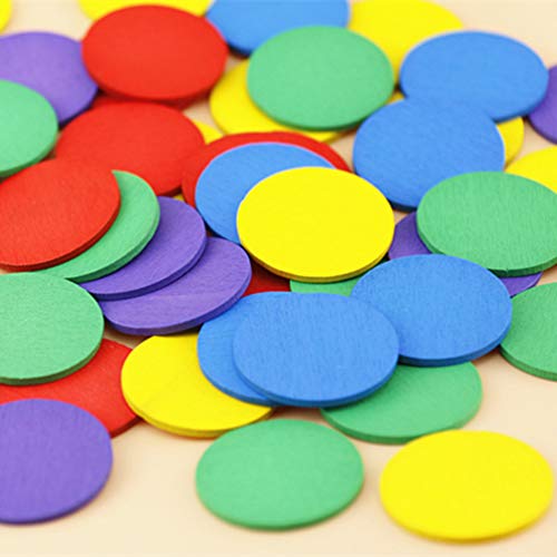 STOBOK pieza de conteo de madera chips de círculos coloridos chips de bingo aprendizaje enseñanza juguete para niño (color mezclado) - 100 piezas