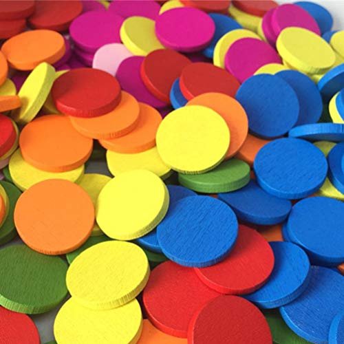 STOBOK pieza de conteo de madera chips de círculos coloridos chips de bingo aprendizaje enseñanza juguete para niño (color mezclado) - 100 piezas