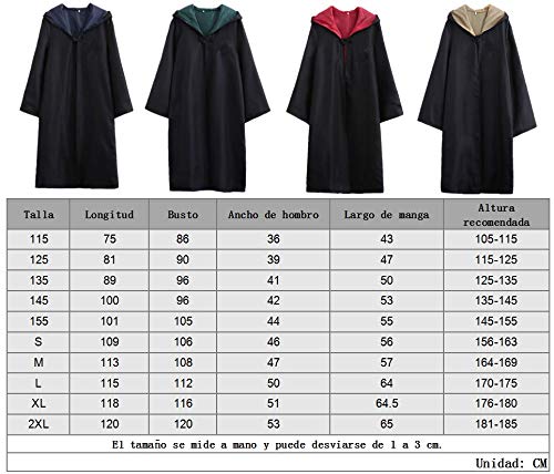 STRDK Disfraz Infantil Varita Corbata Bufanda Gafas Marco Sombrero mágico Camisa Disfraz de Cosplay Fiesta de Carnaval de Halloween Adulto Unisex Capa Disfraz Disfraz Slytherin 115-155CM, S-2XL