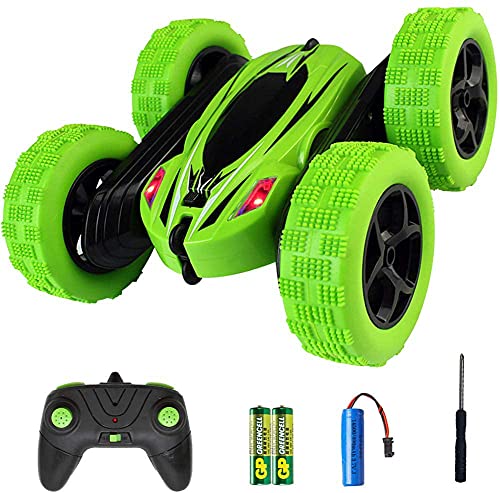 Stunt Coche Teledirigido Anfibio Coche de Control Remoto 2.4GHz Stunt RC Juguetes Radio Control Remoto de Coche Carrera Rotación 360° Doble Lado Flexibles para Niños/Adultos Baterías Incluidas