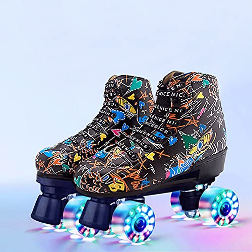 SUANTOU Patines de Doble Fila Adulto Doble Fila Monopatín Roller Skates Niños 4 Ruedas Patines Unisex,Patines de Rodillos Flash y Rueda PU para Interiores y Exteriores