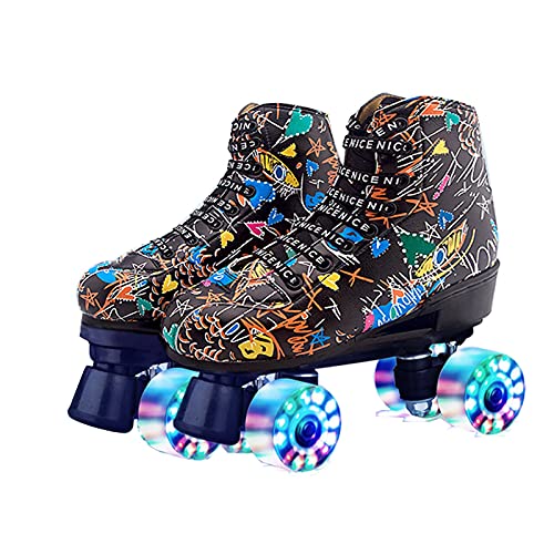 SUANTOU Patines de Doble Fila Adulto Doble Fila Monopatín Roller Skates Niños 4 Ruedas Patines Unisex,Patines de Rodillos Flash y Rueda PU para Interiores y Exteriores