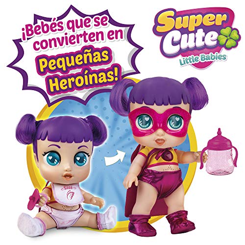 Super Cute - Super Cute Muñeca Superheroína Sisi con biberón mágico, ropa reversible y accesorios Muñeca interactiva con luz y sonidos Muñecas niñas niños 3 años Muñecas bebé recién nacido (85393)