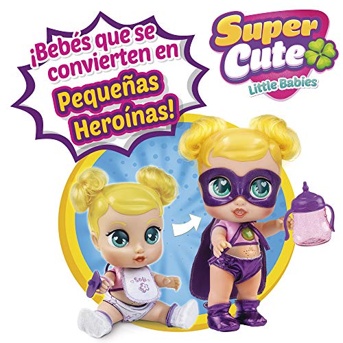 Super Cute - Super cute Muñeca Superheroína Sofi con biberón mágico, ropa reversible y accesorios Muñeca interactiva con luz y sonidos Muñecas niñas niños 3 años Muñecas bebé recién nacido (85391)