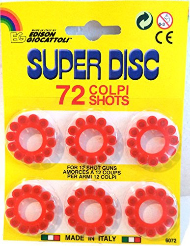 Super Disc Pack de 576 Fulminantes, en Aros de 12 Disparos, para Pistolas y Escopetas de Juguete. (48 Aros de 12 -576 Disparos-).