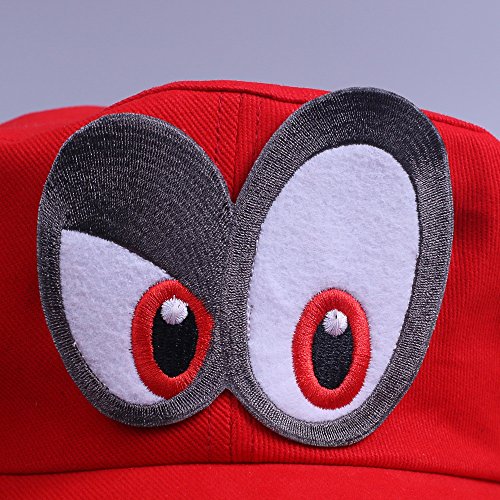 Super Mario Gorra Odyssey - Conjunto de 1x Guantes y 6X Barba pegajosa Costume para Adultos y niños Carnaval y el Cosplay - Ojos a la Derecha