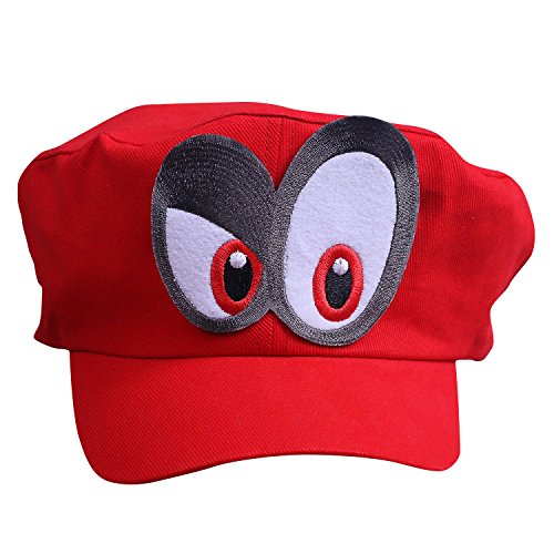 Super Mario Gorra Odyssey - Conjunto de 1x Guantes y 6X Barba pegajosa Costume para Adultos y niños Carnaval y el Cosplay - Ojos a la Derecha