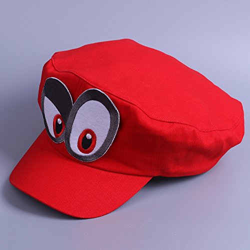 Super Mario Gorra Odyssey - Conjunto de 1x Guantes y 6X Barba pegajosa Costume para Adultos y niños Carnaval y el Cosplay - Ojos a la Derecha