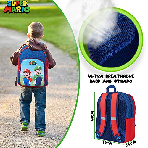 Super Mario Mochilas Escolares, Mochila Niño con Mario Bros y Luigi, Mochila Infantil para Colegio Deporte Viajes, Regalos Para Niños y Adolescentes