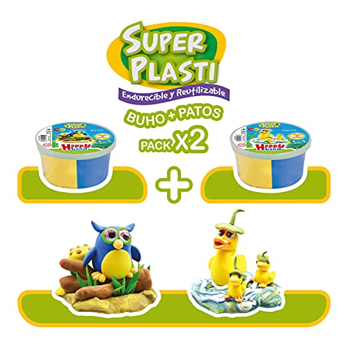 Super Plasti Escenas de Pasta para Modelar, CREA Figuras de Pasta Flexible y Ligera para Manualidades, Foamy o Goma Eva Moldeable de Secado al Aire (Búho y Pato)