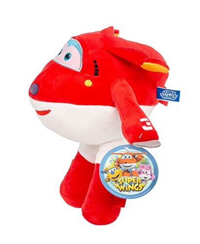 Super Wings 26 cm Aviones de peluche Figuras de peluche Juguetes para coleccionar, jugar y abrazar, Jett, Jerome, Dizzy o Donnie para niñas y niños (Jett, rojo)