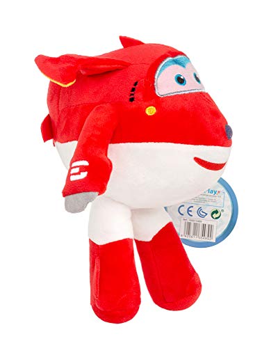 Super Wings 26 cm Aviones de peluche Figuras de peluche Juguetes para coleccionar, jugar y abrazar, Jett, Jerome, Dizzy o Donnie para niñas y niños (Jett, rojo)