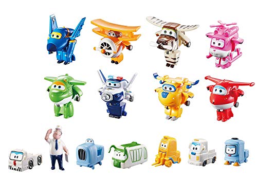 Super Wings Transform-a-Bots World Airport Crew | Serie 1 | Paquete colector de tripulación | 15 Figuras de Juguete | Figuras de 2 Pulgadas