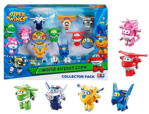 Super Wings Transform-a-Bots World Airport Crew | Serie 1 | Paquete colector de tripulación | 15 Figuras de Juguete | Figuras de 2 Pulgadas