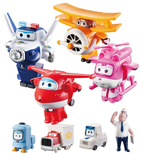 Super Wings -World Airport Flight Crew A | Serie 1 | Jett, Paul, Grand Albert, Dizzy | Figuras de 2 Pulgadas | + 4 Figuras de PVC