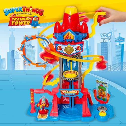 SUPERTHINGS Training Tower – Torre de entrenamiento con luces y sonido, 1 SuperThing y 1 Kazoom Kid exclusivo. 3 zonas de entrenamiento, aprende a volar, disparar y luchar.