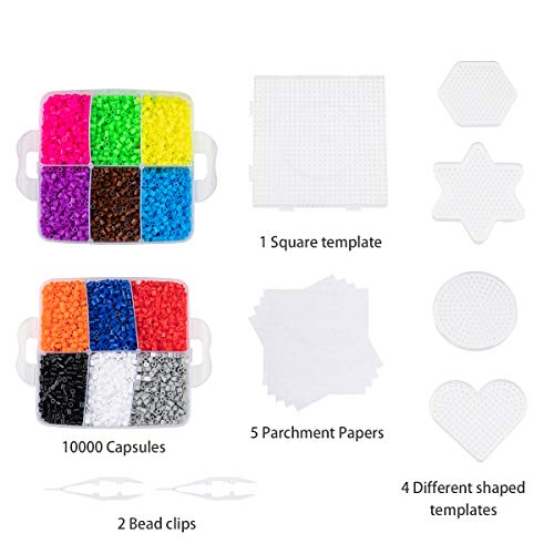 Surplex Cuentas y Abalorios hama Beads, 10000pcs Abalorios fusibles de 12 Colores para Actividades Creativas y Manualidades Infantiles, Niños Bisuteria Jueguetes Educativos Cuentas de Artesanía