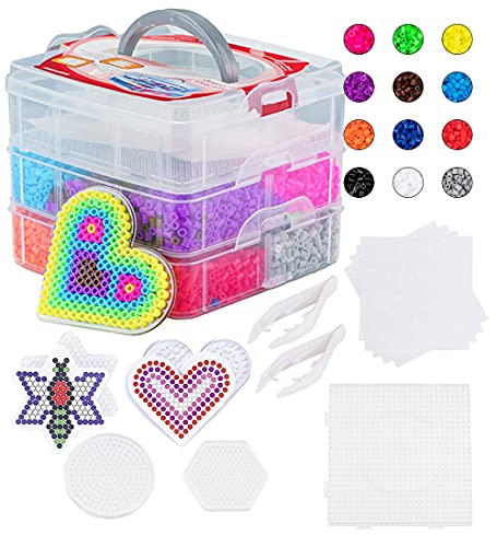 Surplex Cuentas y Abalorios hama Beads, 10000pcs Abalorios fusibles de 12 Colores para Actividades Creativas y Manualidades Infantiles, Niños Bisuteria Jueguetes Educativos Cuentas de Artesanía