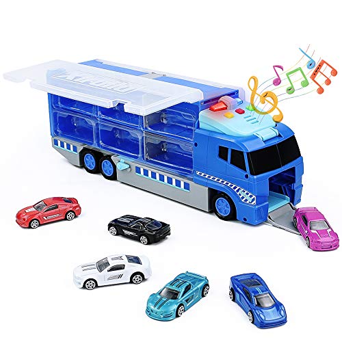 Symiu Coches de Juguetes Camiones Grandes de Juguete 6 Piezas Coches con Camión Juguete de Transportador con Música Luz Juegos Regalos para Niños Niñas 3 4 5 6 Años