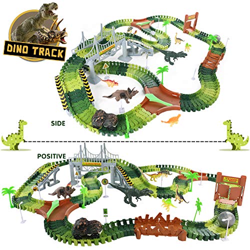 Symiu Dinosaurios Juguetes Coches de Juguetes Pista de Carreras con Coche de Dinosaurio 216 Piezas Circuito Magico de Carreras Juego Educativo Regalos para Niños 3 4 5 6 Años