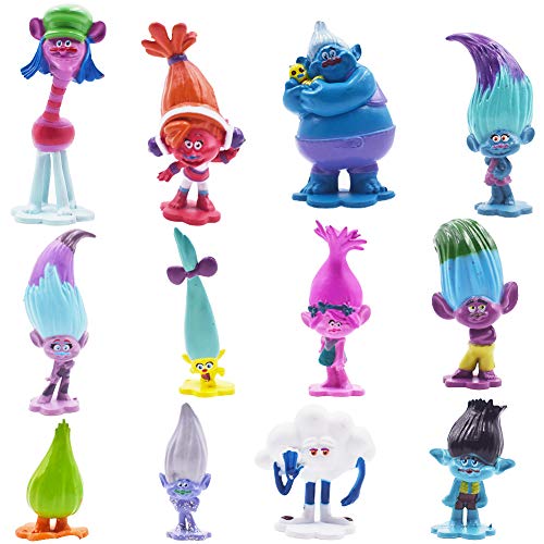 SZWL 12pcs Trolls Doll Cake Toppers, Mini Trolls Figuras de acción Cumpleaños Cake Topper, Troll Cake Decoración para niños Cumpleaños Baby Shower Troll Theme Party Supplies