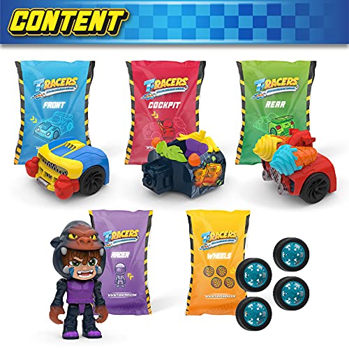 T-RACERS Serie 2 – Coche y piloto sorpresa coleccionable. Coche desmontable por partes y con piezas intercambiables. Incluye la colección completa.