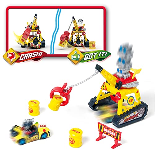 T-Racers Turbo Crane – Grúa con Pinza, 1 piloto y 1 Coche Exclusivo y Accesorios. Pista de Coches de Juguete