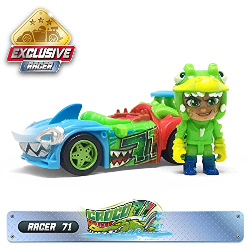 T-RACERS Wave Race – Lanzador Interactivo y 1 piloto y 1 Coche Exclusivo. Pista de Coches de Juguete