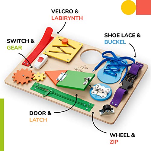 Tablero de Actividades Montessori para niños pequeños - Juguetes sensoriales de Madera para niños de 3 años - Juegos de Viaje con Actividades educativas y Hebillas para el Desarrollo de la motricidad