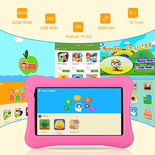 Tablet para niños de 10.1 Pulgadas AWOW Tablet Infantil, Android 10 Go Quad Core, 32GB ROM, iWawa Preinstalado, con Kid-Proof Funda y Lápiz Táctil, Control Parental, Doble Cámara, Rosa