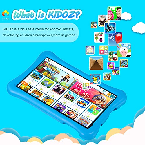 Tablet para niños de 10.1 Pulgadas AWOW Tablet Infantil, Android 10 Go Quad Core, 32GB ROM, KIDOZ Preinstalado, con Kid-Proof Funda y Lápiz Táctil, Control Parental, Doble Cámara, Azul