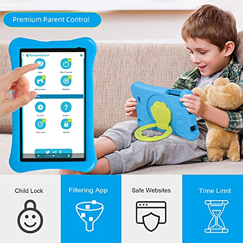 Tablet para niños de 10.1 Pulgadas AWOW Tablet Infantil, Android 10 Go Quad Core, 32GB ROM, KIDOZ Preinstalado, con Kid-Proof Funda y Lápiz Táctil, Control Parental, Doble Cámara, Azul