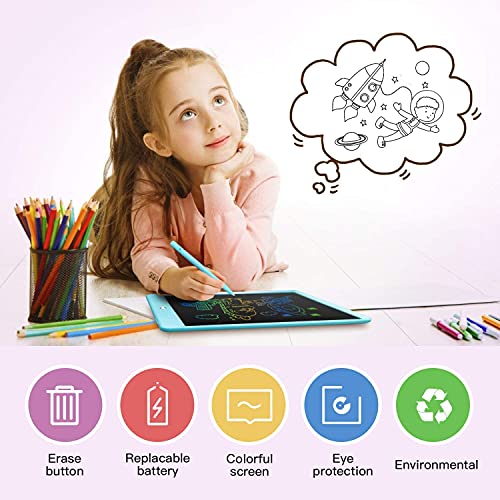 Tableta de escritura LCD, Tableta de dibujo colorida para niños pequeños, Tabletas de dibujo electrónicas reutilizables y borrables, Juguete educativo y de aprendizaje (Azul-8.5 pulgadas)