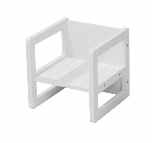 Taburete roba para niños en estilo country, taburete reversible con 3 alturas de asiento, blanco