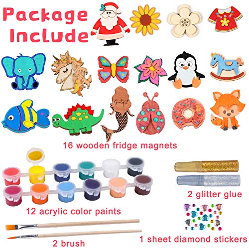 Tacobear 16pcs Imanes de Madera Manualidades Niños Mariposa Unicornio Dinosaurio Imán de refrigerador Pintar Juguete Manualidades Creativo Juguete Cumpleaños Navidad Regalo para Niños