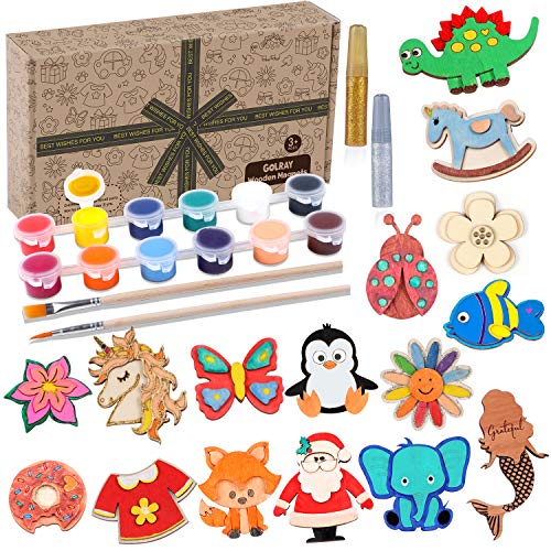 Tacobear 16pcs Imanes de Madera Manualidades Niños Mariposa Unicornio Dinosaurio Imán de refrigerador Pintar Juguete Manualidades Creativo Juguete Cumpleaños Navidad Regalo para Niños