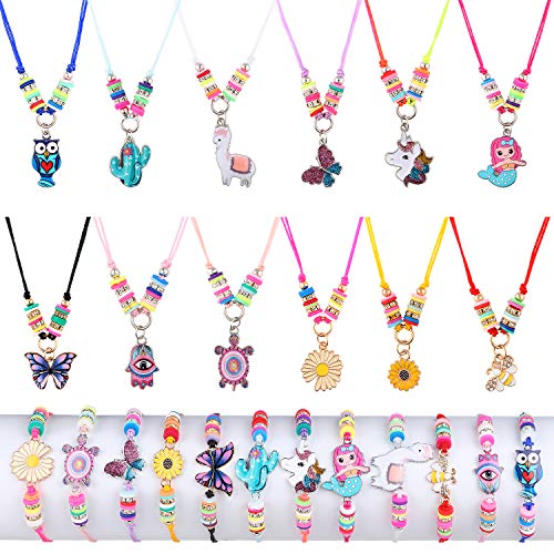 Tacobear 24 Piezas Joyas Niña Pulsera Collar Amistad para Niñas Pulsera Collar Unicornio Ajustables Colorido Pulseras de Cuerda Trenzada Princesa Joyería Cumpleaños Regalo de Cumpleaños de Fiesta